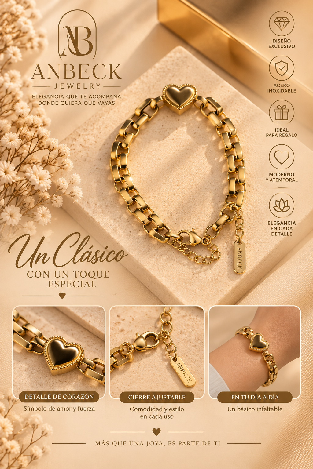 Pulsera Corazón Dorado – ANBECK Jewelry