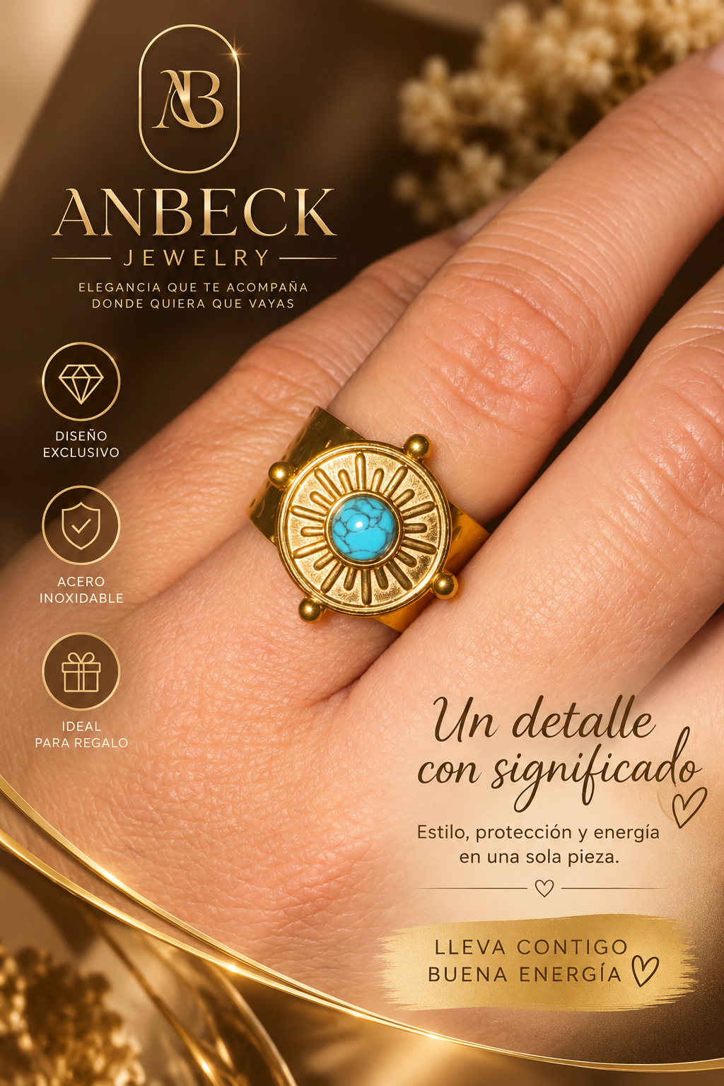 Anillo Sol Turquesa – Energía & Protección