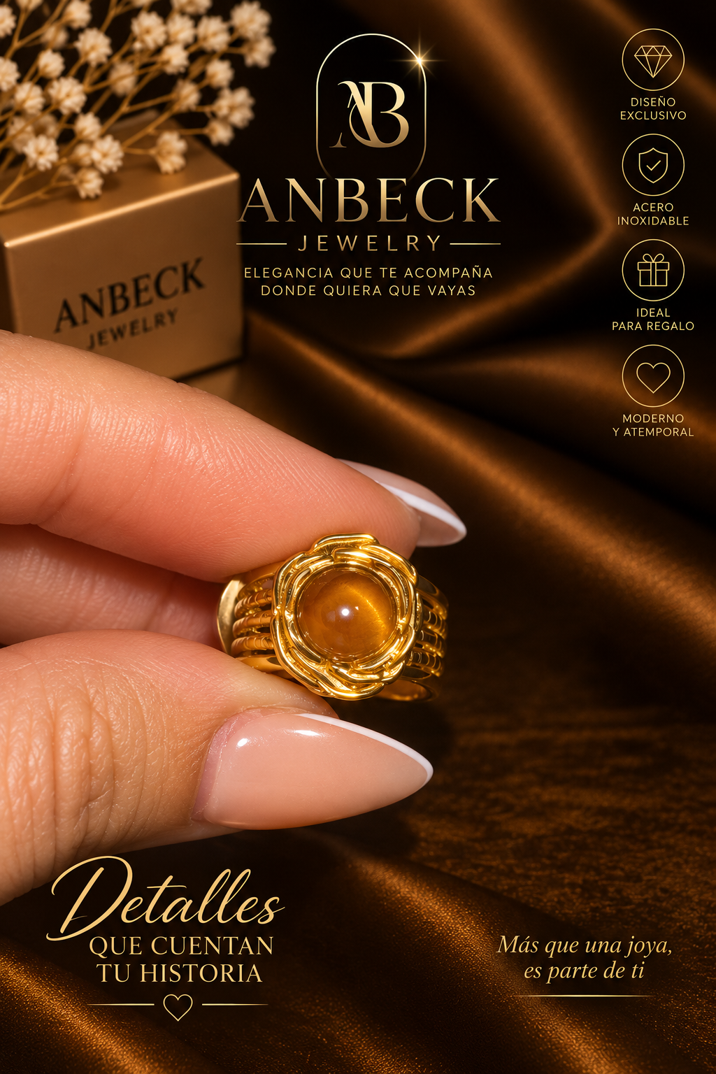 Anillo Ámbar Dorado – Luz & Elegancia