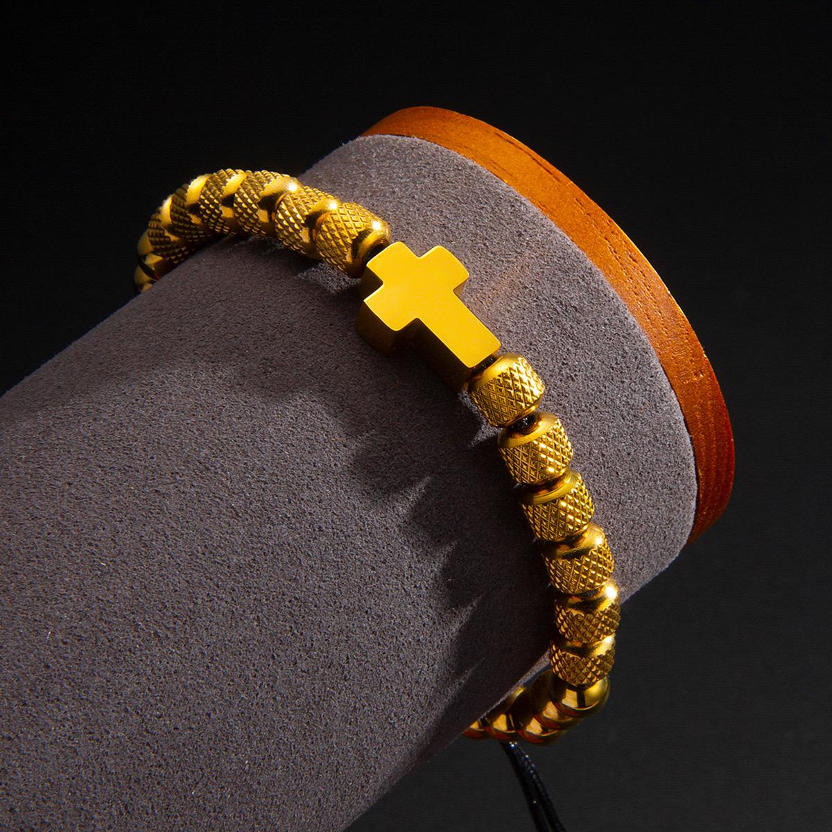 Pulsera retro cruz chapado en oro 18K
