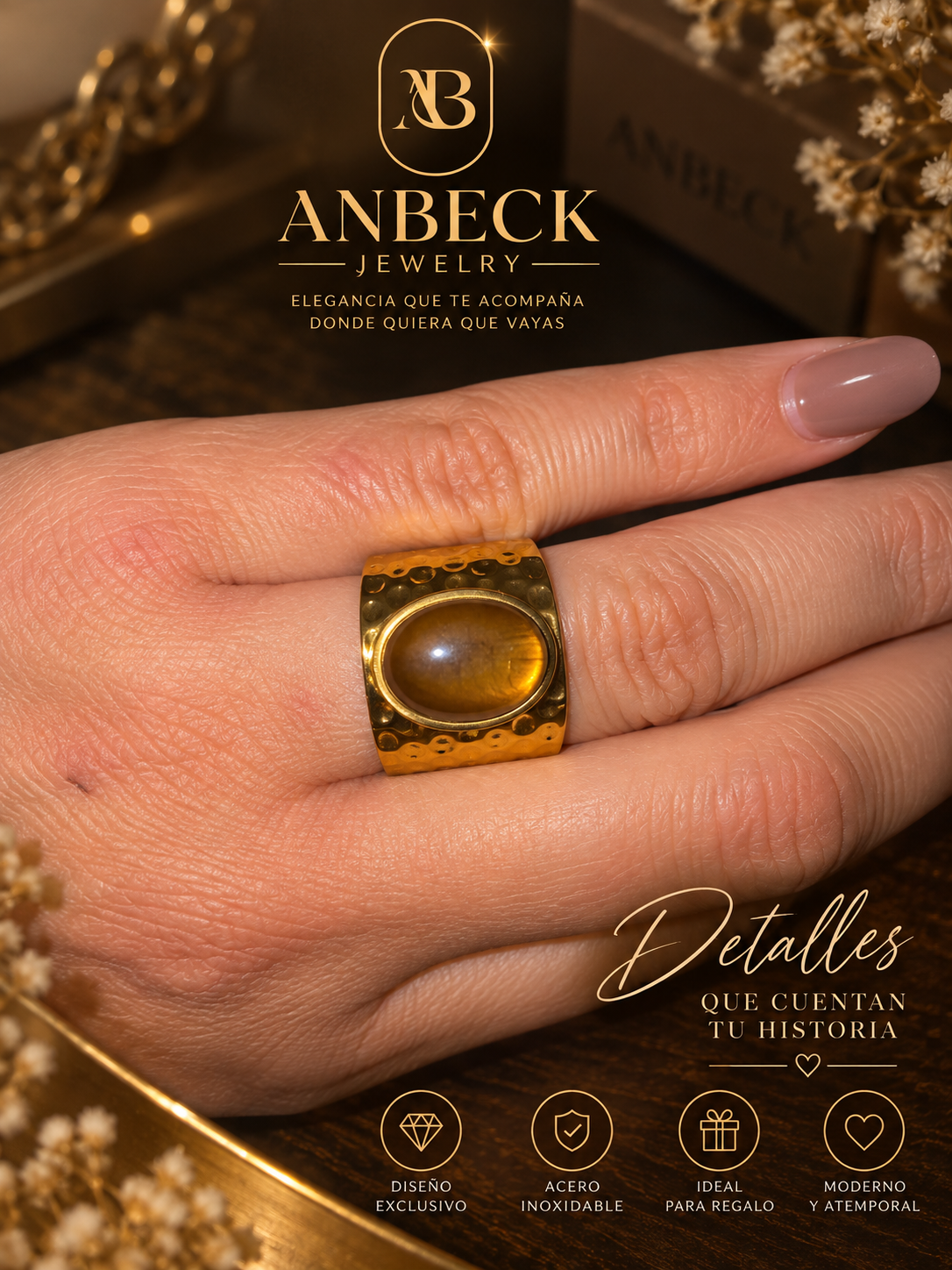Anillo Ojo de Tigre grande Adjustable